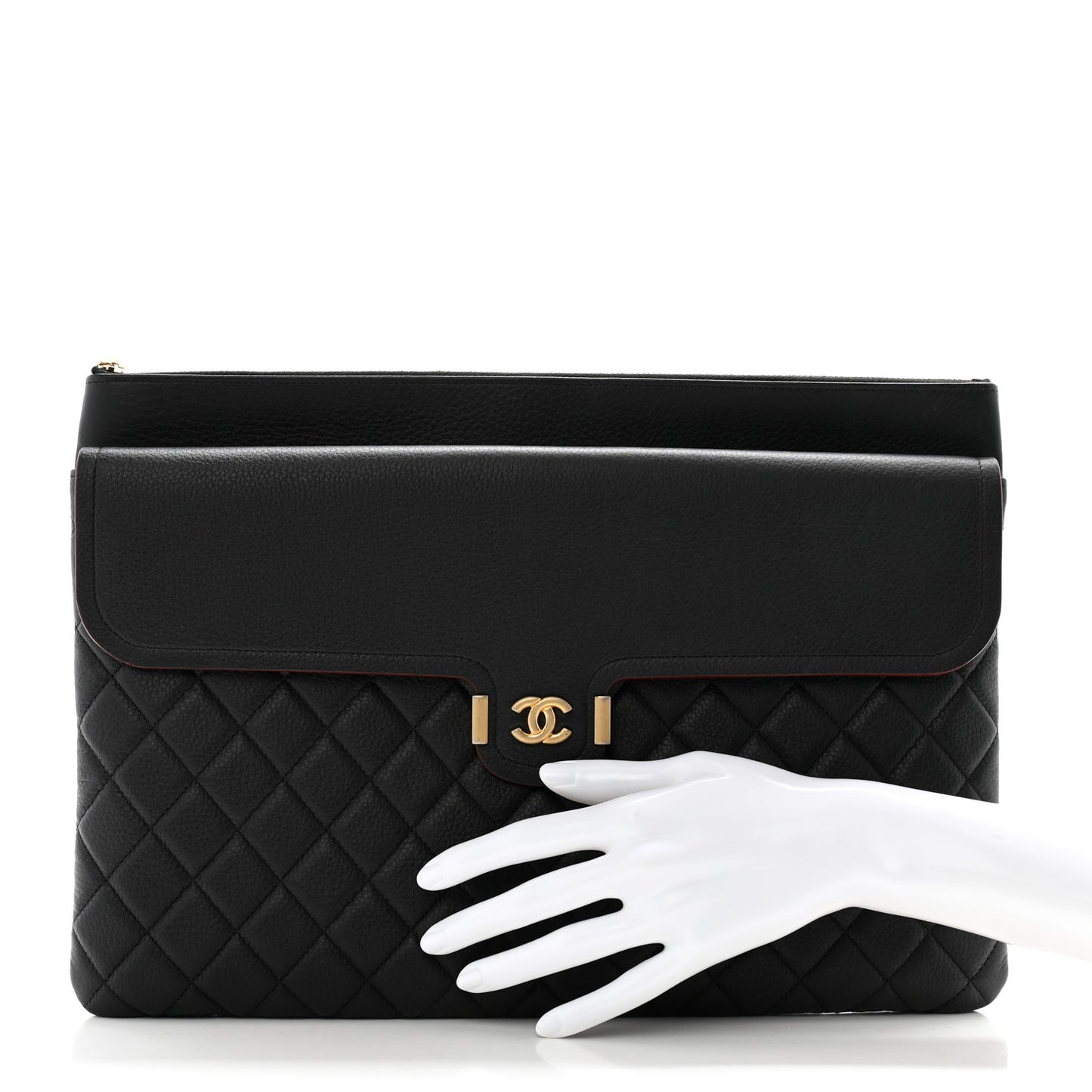 Grained Calfskin Quilted Large Archi Chic Cosmetic Case Black