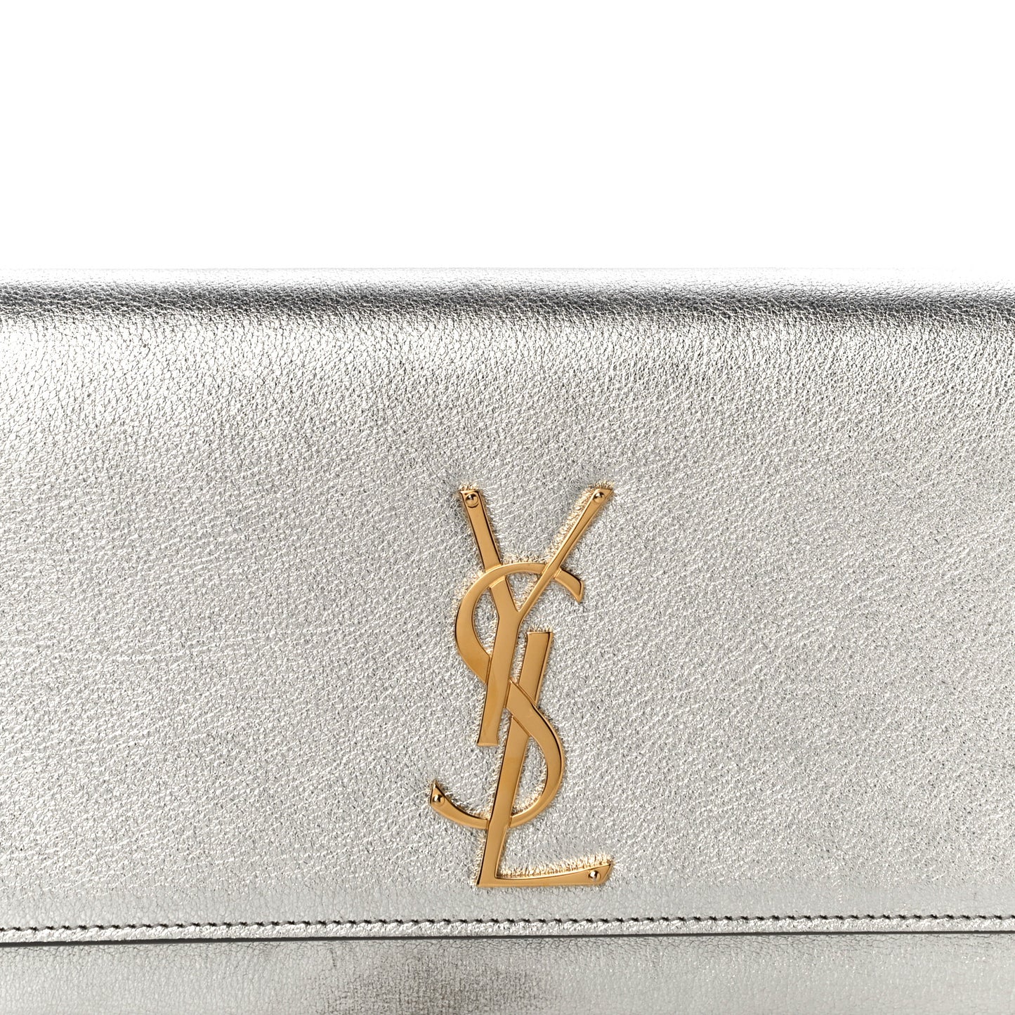 Textured Metallic Calfskin Classic Monogram Cassandre Clutch Silver