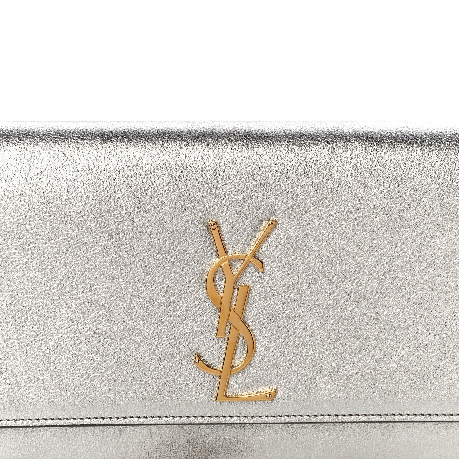 Saint Laurent Textured Metallic Calfskin Classic Monogram Cassandre Clutch Silver 7 of 17