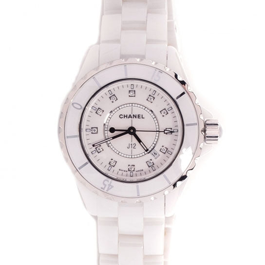 Chanel Stainless Steel Ceramic Diamond 33mm J12 Quartz Watch White 1 of 7
