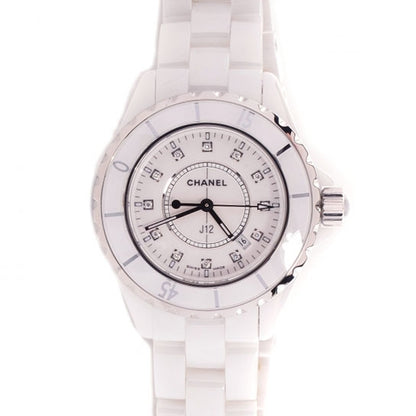 Chanel Stainless Steel Ceramic Diamond 33mm J12 Quartz Watch White 1 of 7