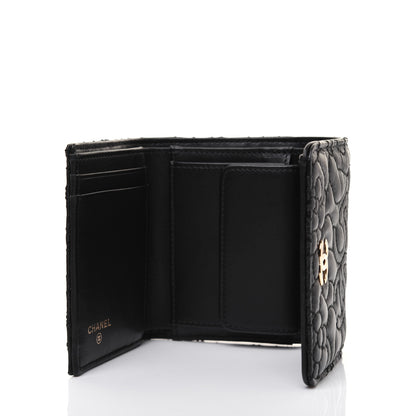 Chanel Lambskin Camellia Embossed Small Double Wallet Black 5 of 13