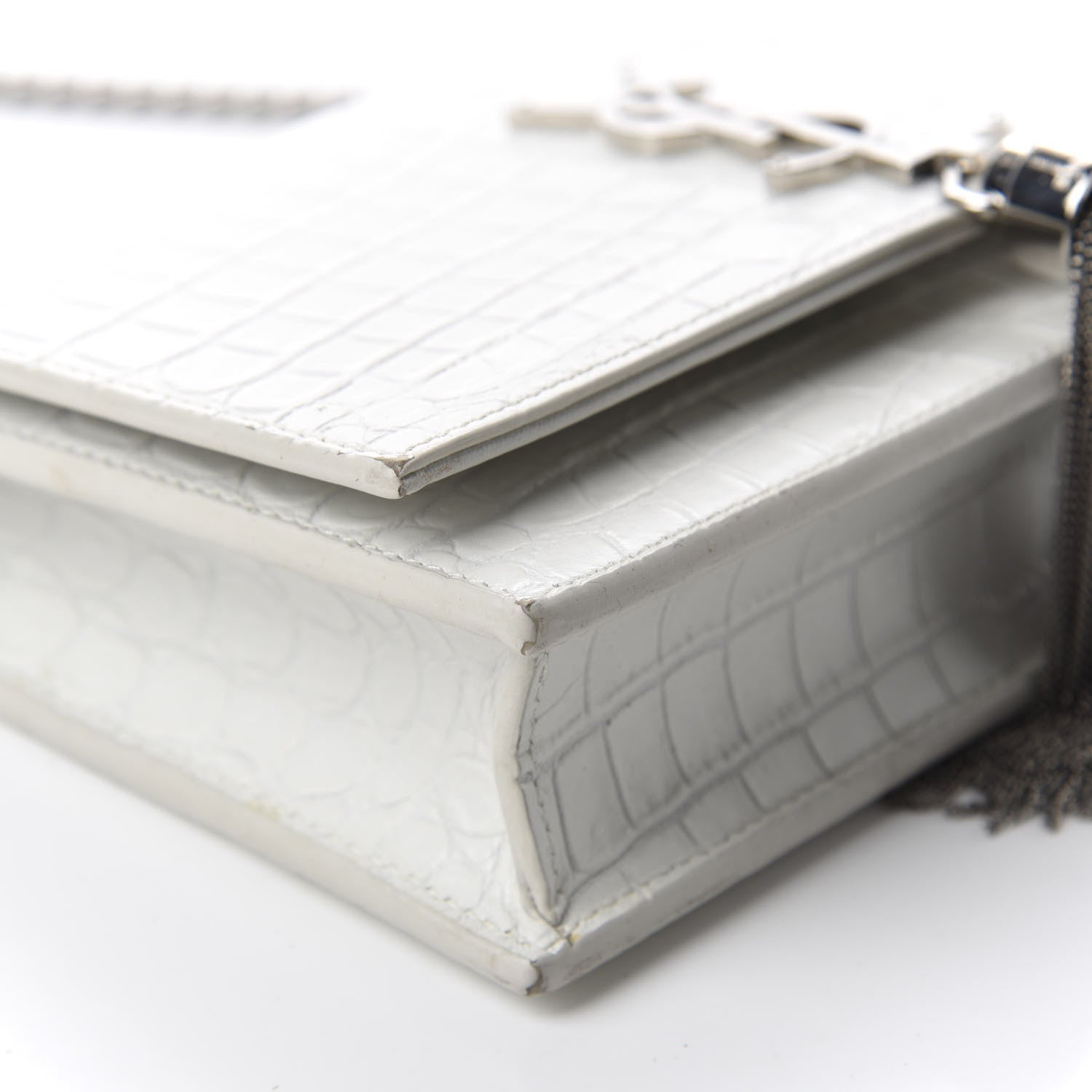 Saint Laurent Calfskin Crocodile Embossed Kate Monogram Tassel Chain Wallet Crema Soft 6 of 10