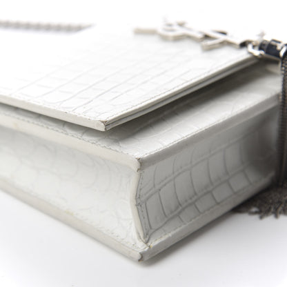 Saint Laurent Calfskin Crocodile Embossed Kate Monogram Tassel Chain Wallet Crema Soft 6 of 10
