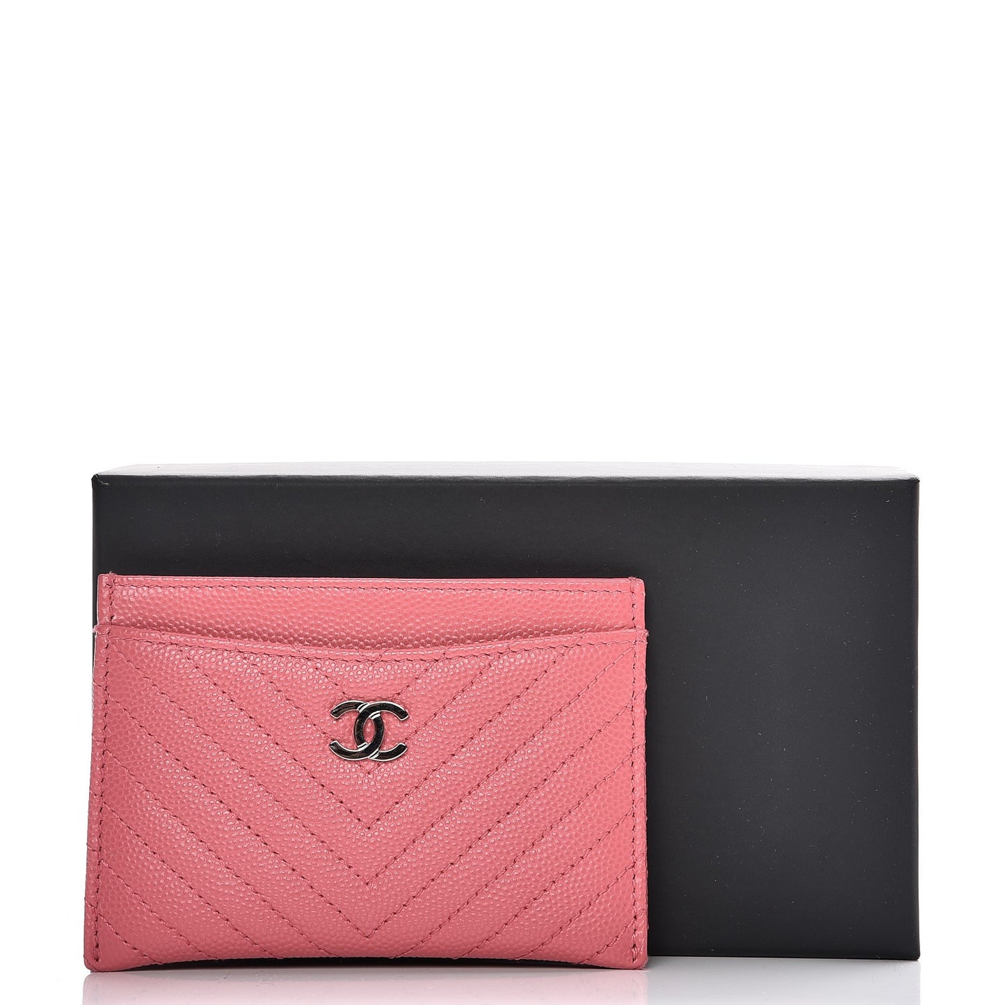 Caviar Chevron Quilted Card Holder Pink