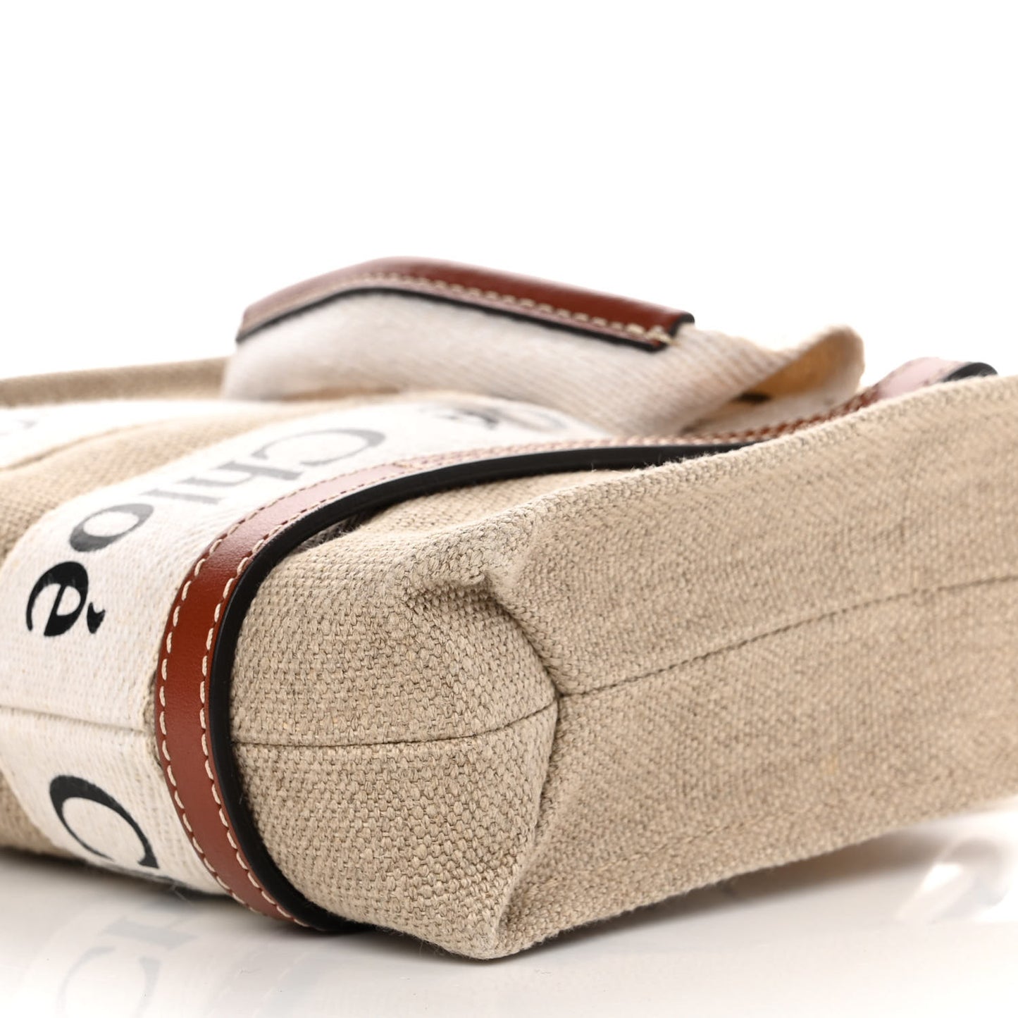 Cotton Calfskin Mini Woody Ribbon Tote White Brown