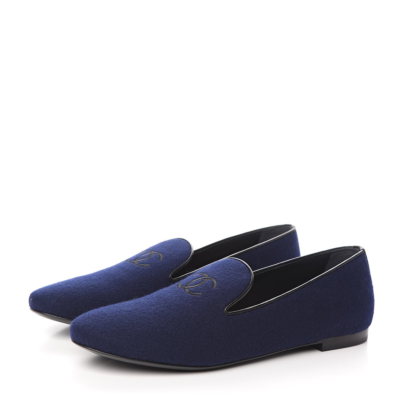Chanel Fabric Lambskin Womens CC Mocassin Loafers 42 Navy Black 3 of 9