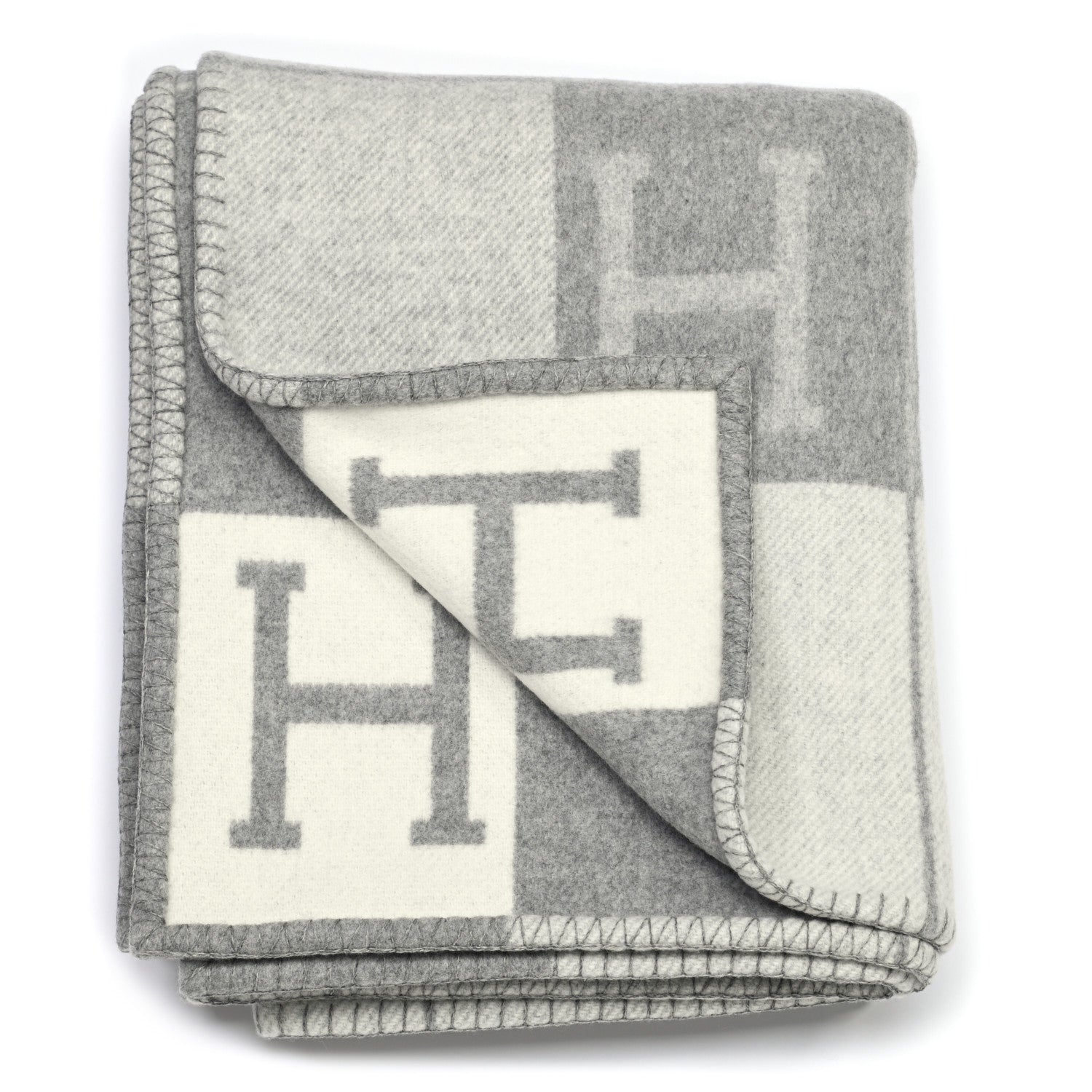 Hermes Wool Cashmere Avalon III Blanket Ecru Gris Clair 2 of 3
