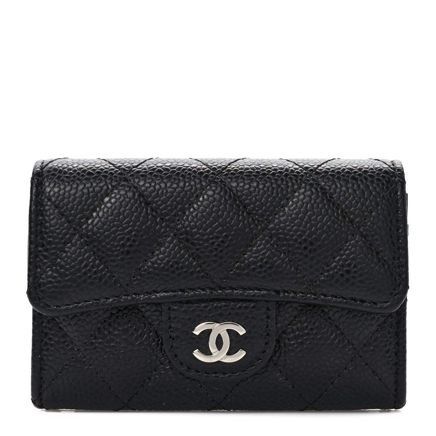 Caviar Quilted Flap Card Holder Black