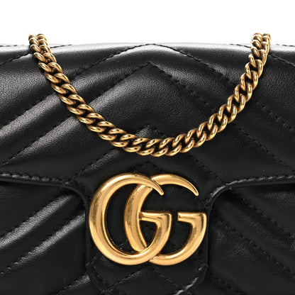 Gucci Calfskin Matelasse Super Mini GG Marmont Shoulder Bag Black 8 of 11