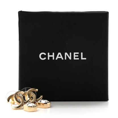 Chanel Crystal CC Emerald Cut Drop Earrings Gold 5 of 5
