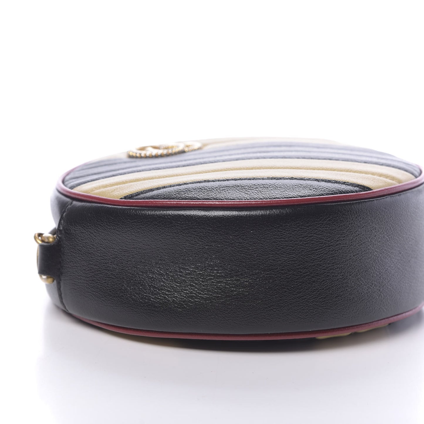 Azalea Calfskin Matelasse Diagonal Patchwork Mini Torchon GG Marmont Round Shoulder Bag Black Beige Romantic Cerise