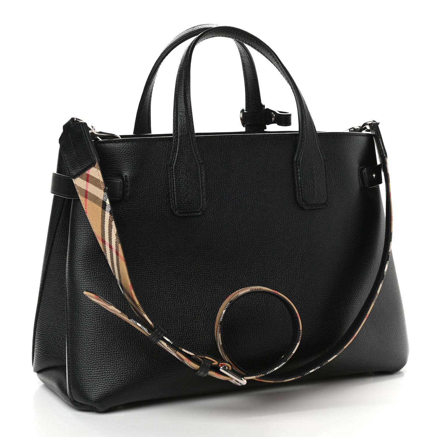 Burberry Derby Calfskin House Check Medium Banner Tote Black 3 of 9