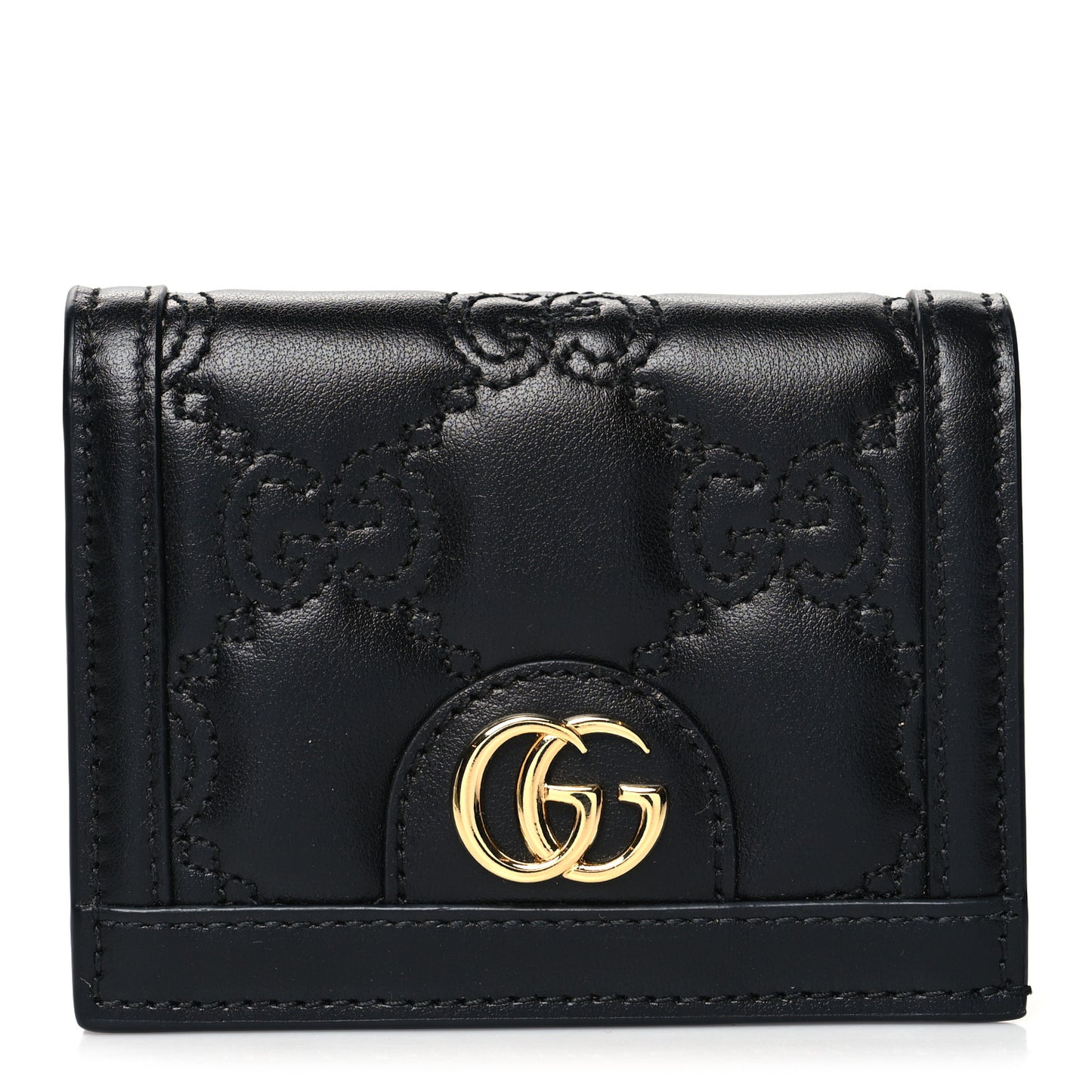 Calfskin GG Matelasse Card Case Wallet Black