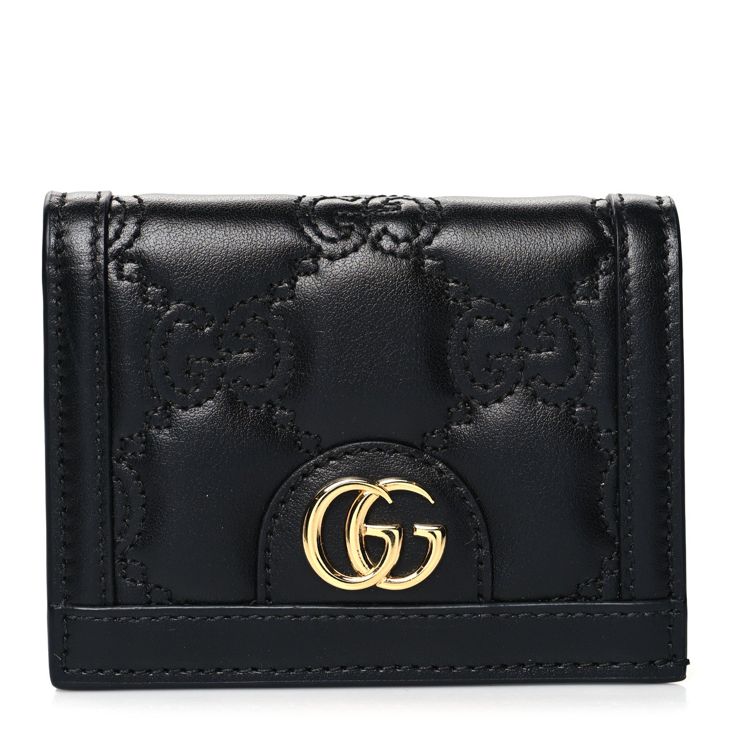 Gucci Calfskin GG Matelasse Card Case Wallet Black 1 of 12