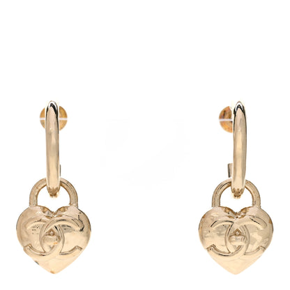 Chanel Metal CC Heart Turnlock Drop Earrings Gold 1 of 5