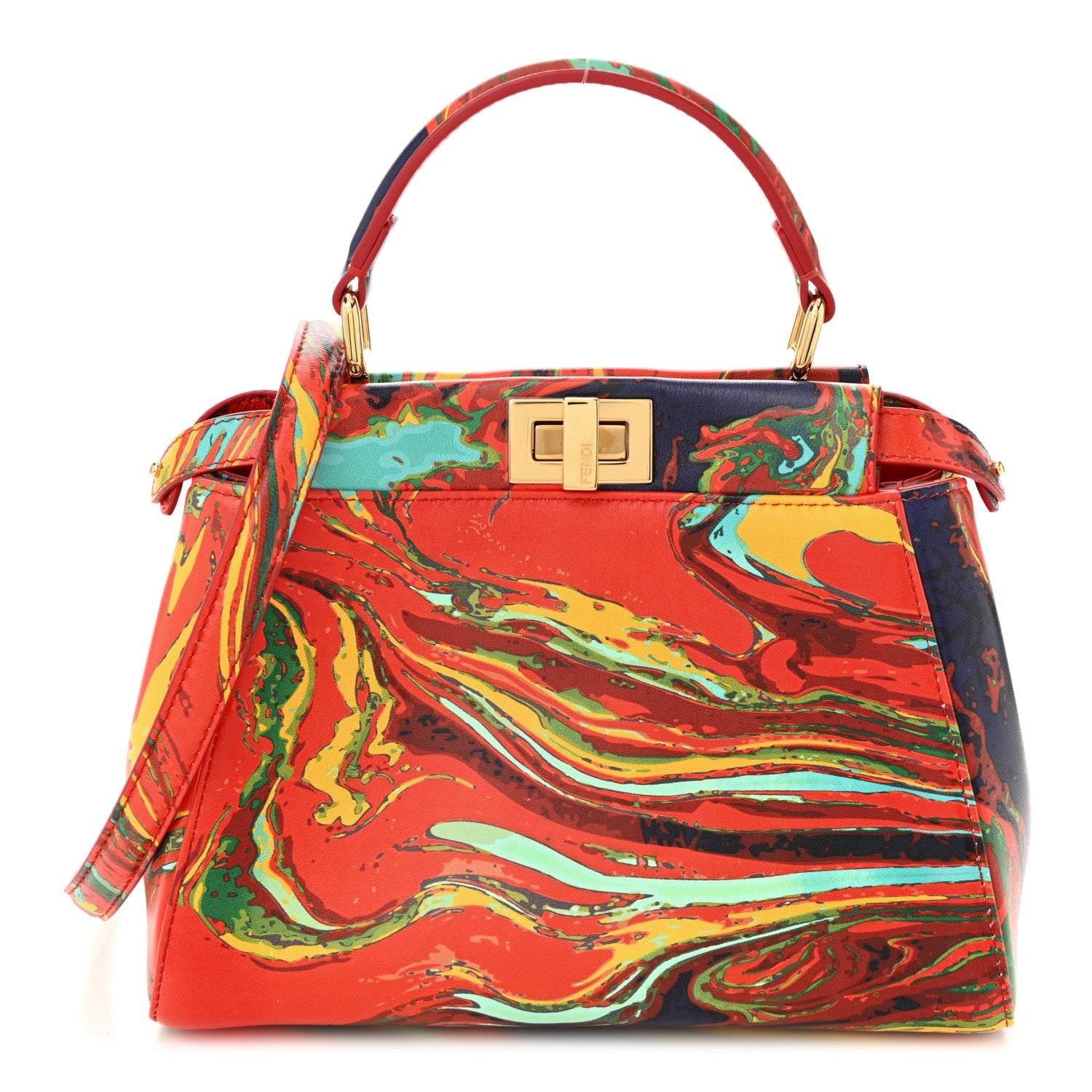 Fendi Nappa Marble Mini Peekaboo Iconic Satchel Rosso Multicolor 1 of 11
