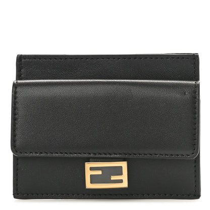 Fendi Nappa Matisse FF Diagonal Embossed Fold Over Card Holder Wallet Black 1 of 8