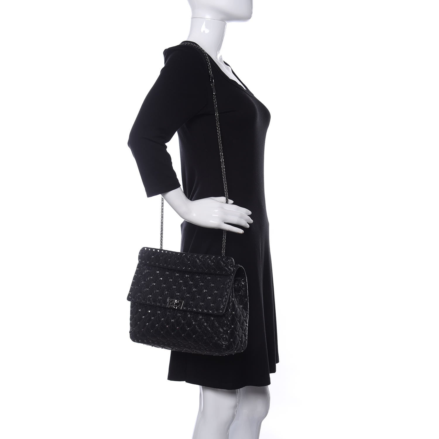 Valentino Garavani Craquele Nappa Large Rockstud Spike Shoulder Bag Black 2 of 9