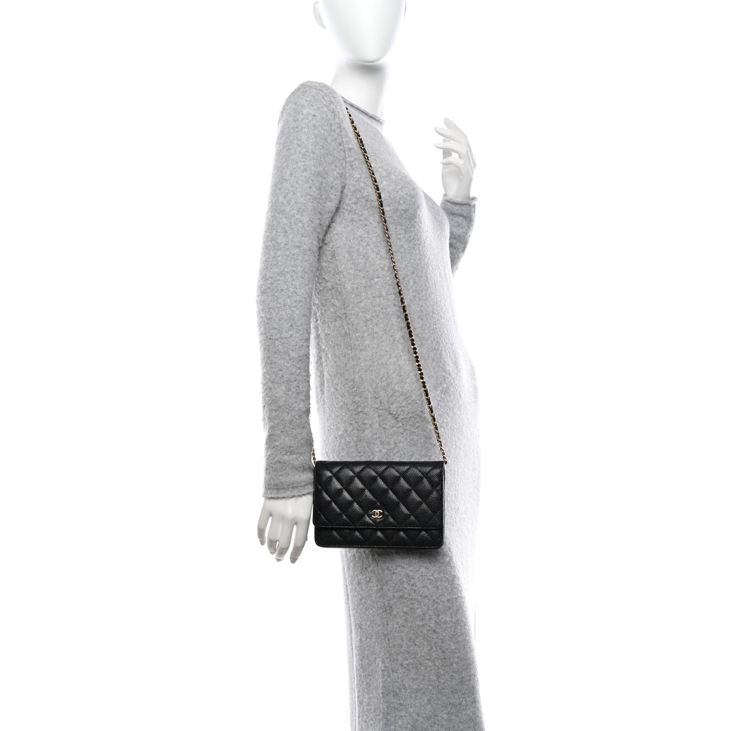 Caviar Quilted Wallet on Chain WOC Black