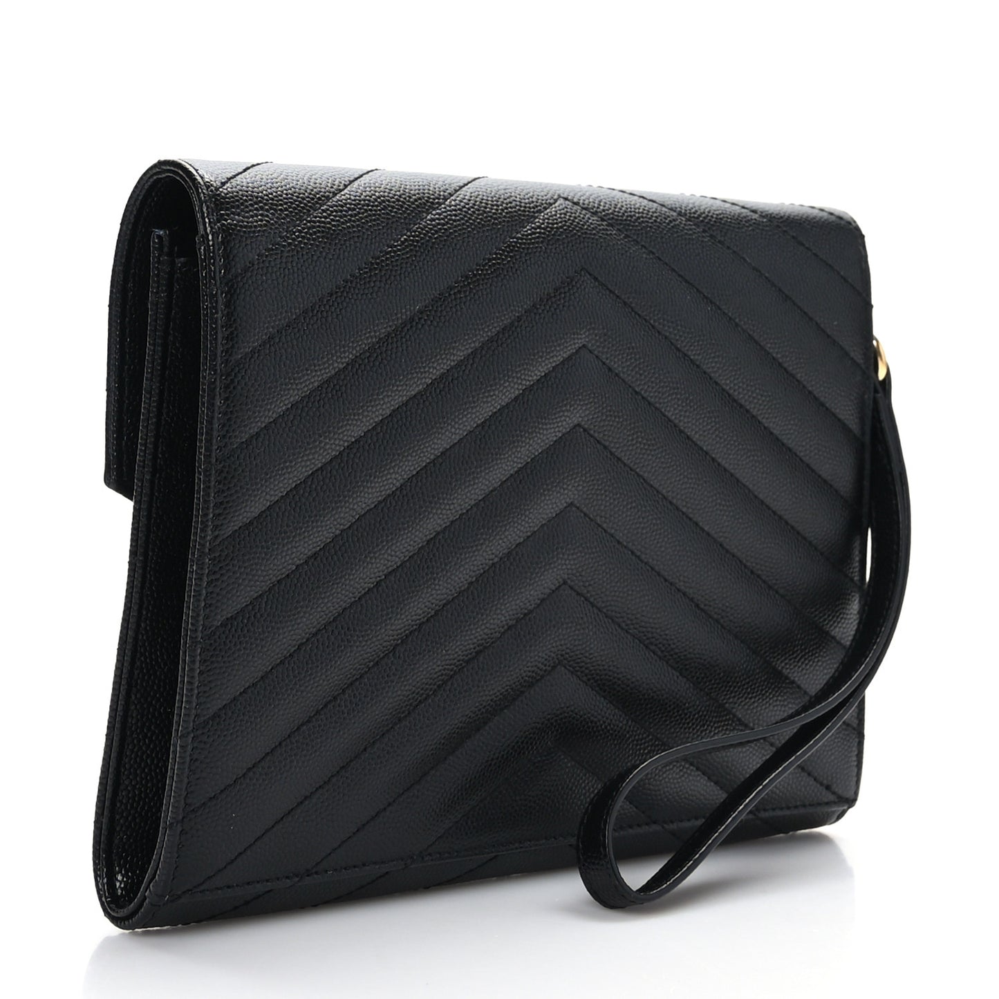 Grain De Poudre Matelasse Chevron Monogram Envelope Clutch Black