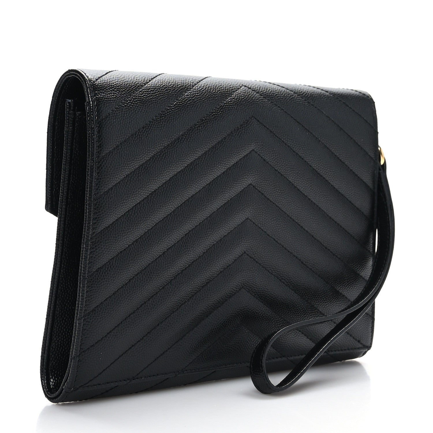 Saint Laurent Grain De Poudre Matelasse Chevron Monogram Envelope Clutch Black 3 of 9