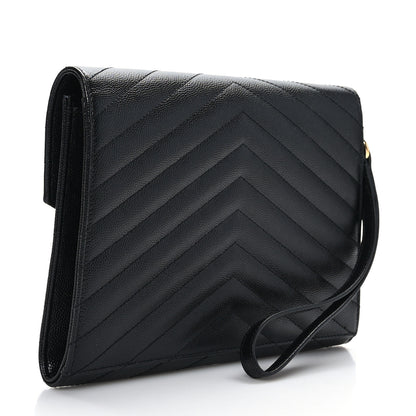 Saint Laurent Grain De Poudre Matelasse Chevron Monogram Envelope Clutch Black 3 of 9