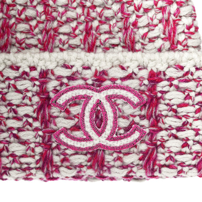 Chanel Cashmere CC Beanie Hat Pink Beige 7 of 9
