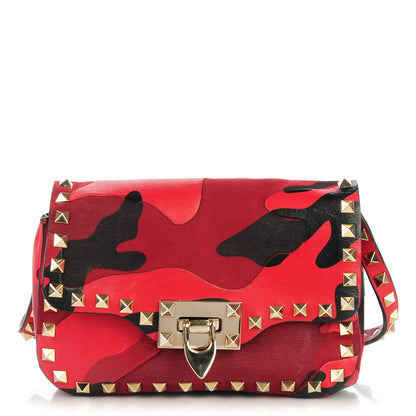 Valentino Garavani Nappa Canvas Camouflage Mini Rockstud Flap Saddle Crossbody Bag Red 1 of 7