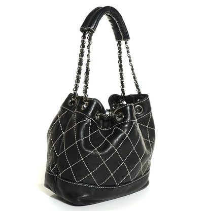 Chanel Lambskin Wild Stitch Drawstring Tote Black 3 of 7
