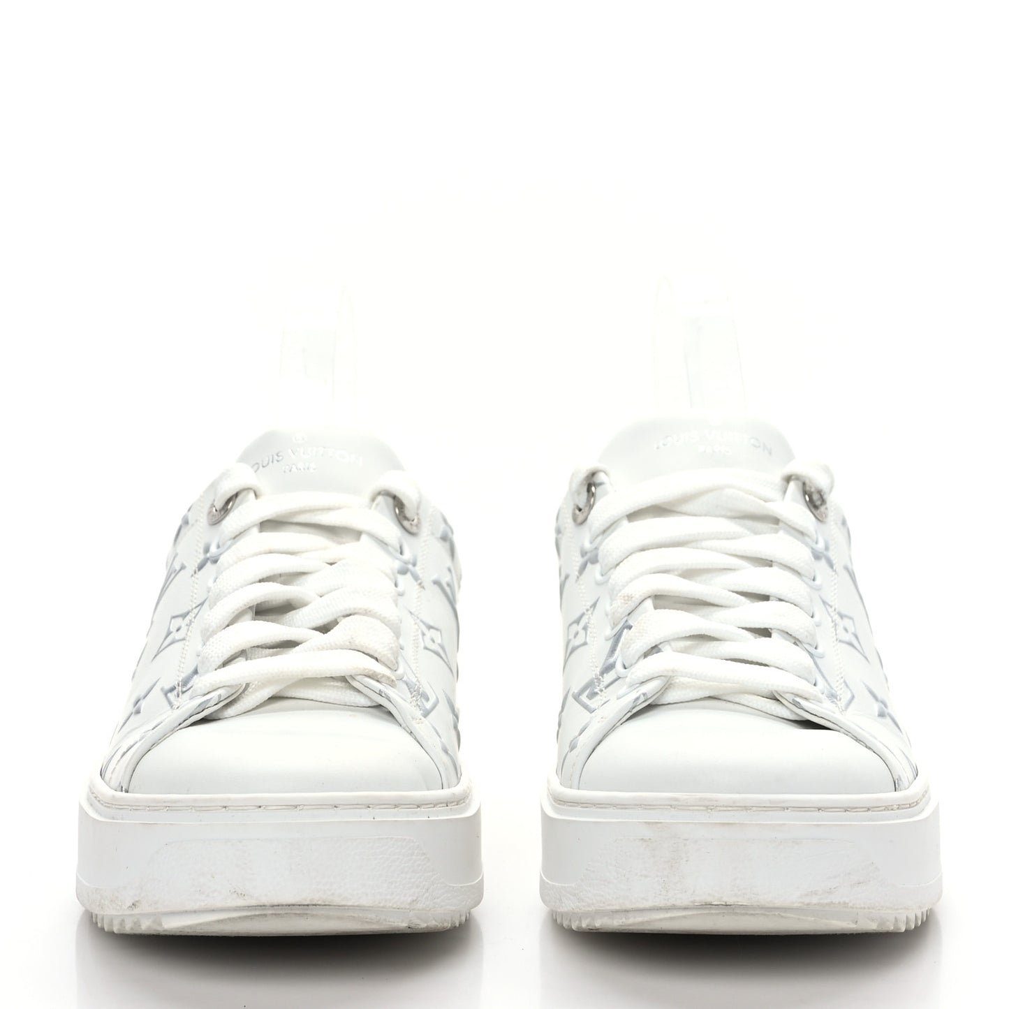Calfskin Monogram Debossed Time Out Sneakers 41 White Silver