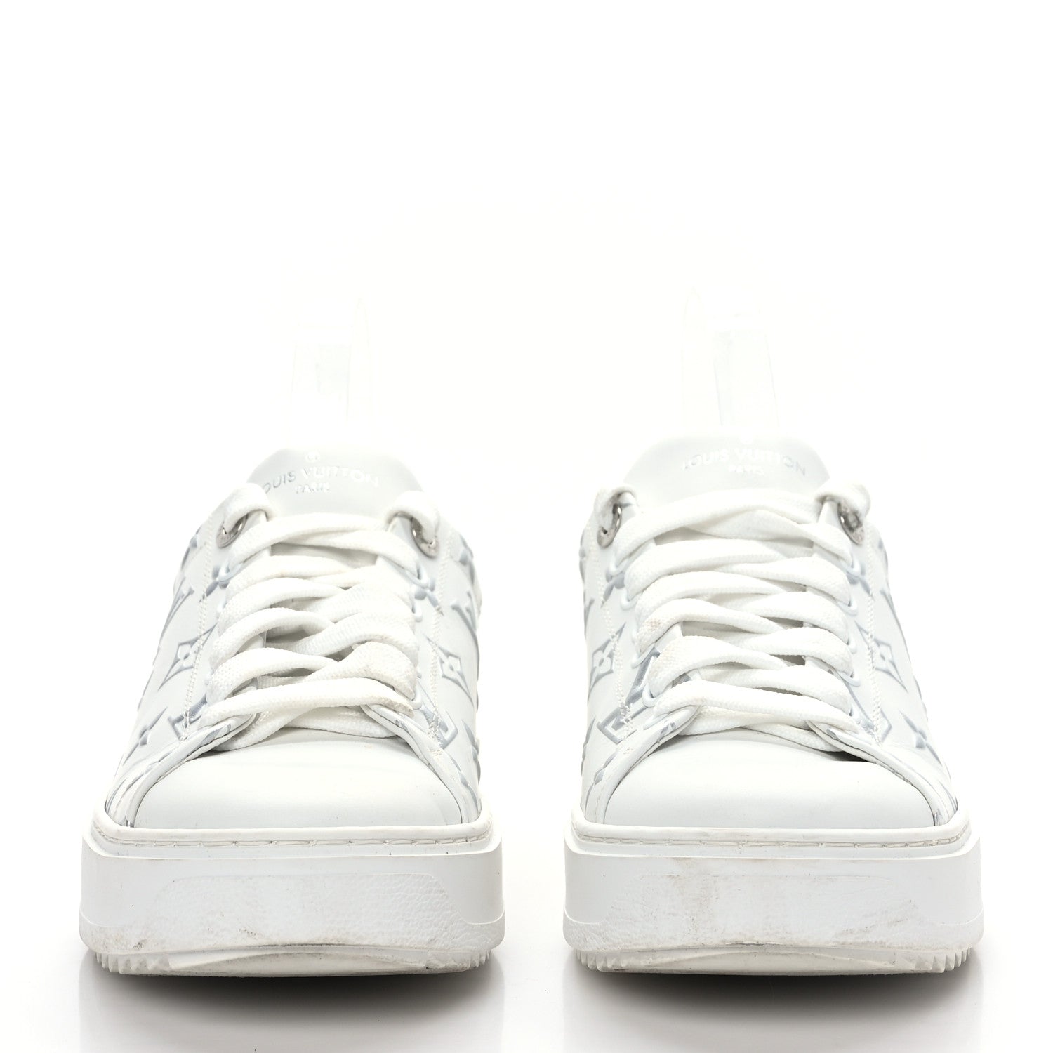 Louis Vuitton Calfskin Monogram Debossed Time Out Sneakers 41 White Silver 4 of 7