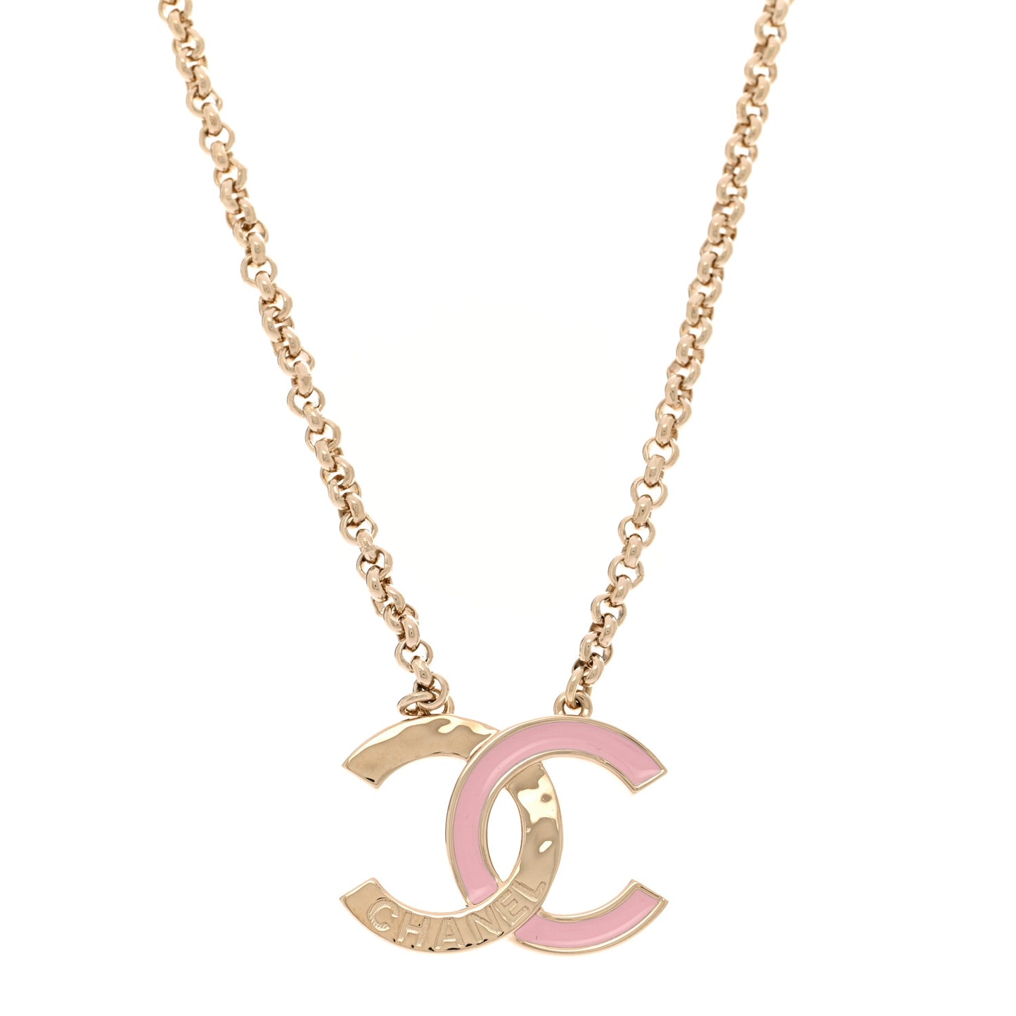 Metal Enamel CC Pendant Necklace Pink Gold