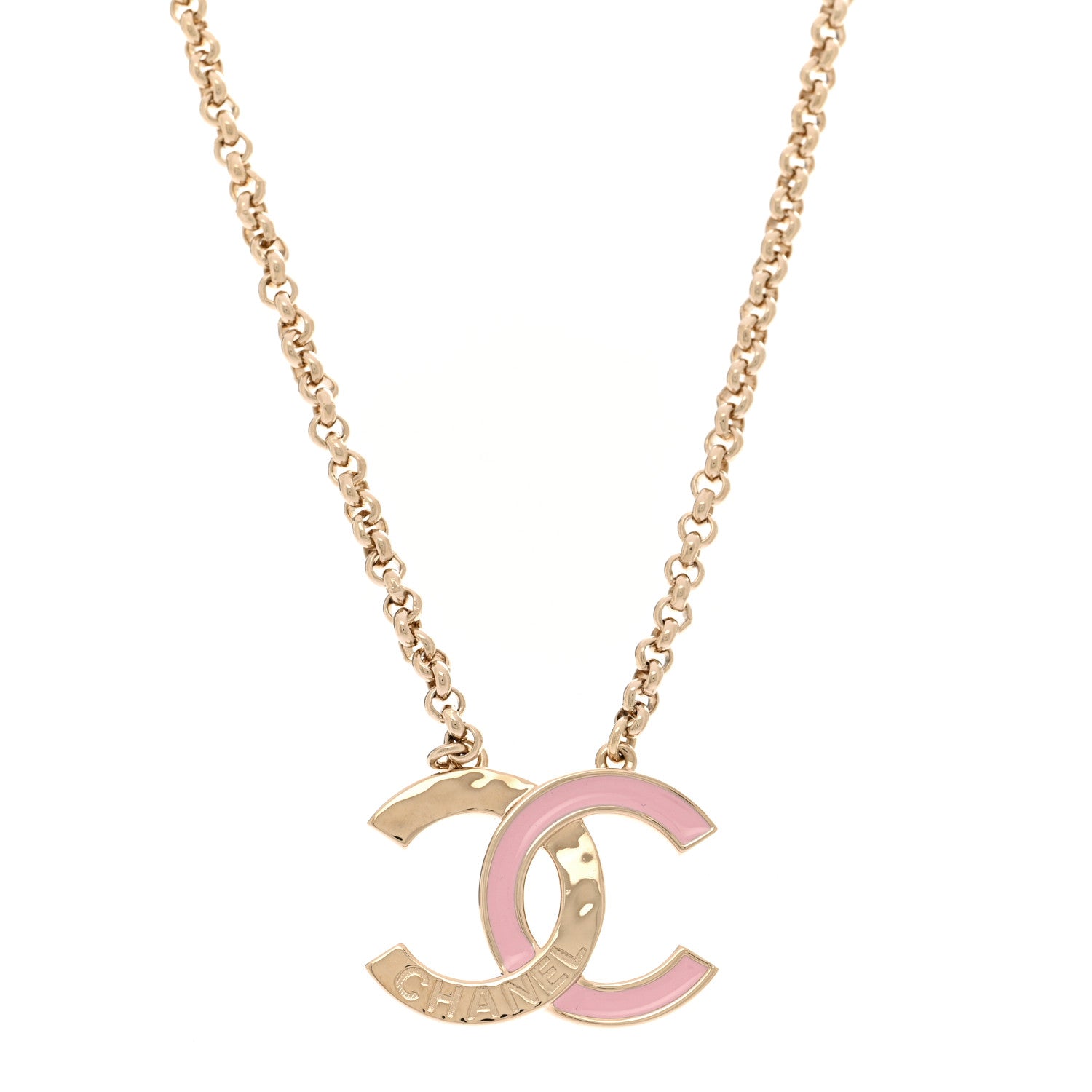 Chanel Metal Enamel CC Pendant Necklace Pink Gold 1 of 6