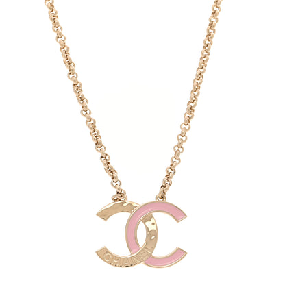 Chanel Metal Enamel CC Pendant Necklace Pink Gold 1 of 6