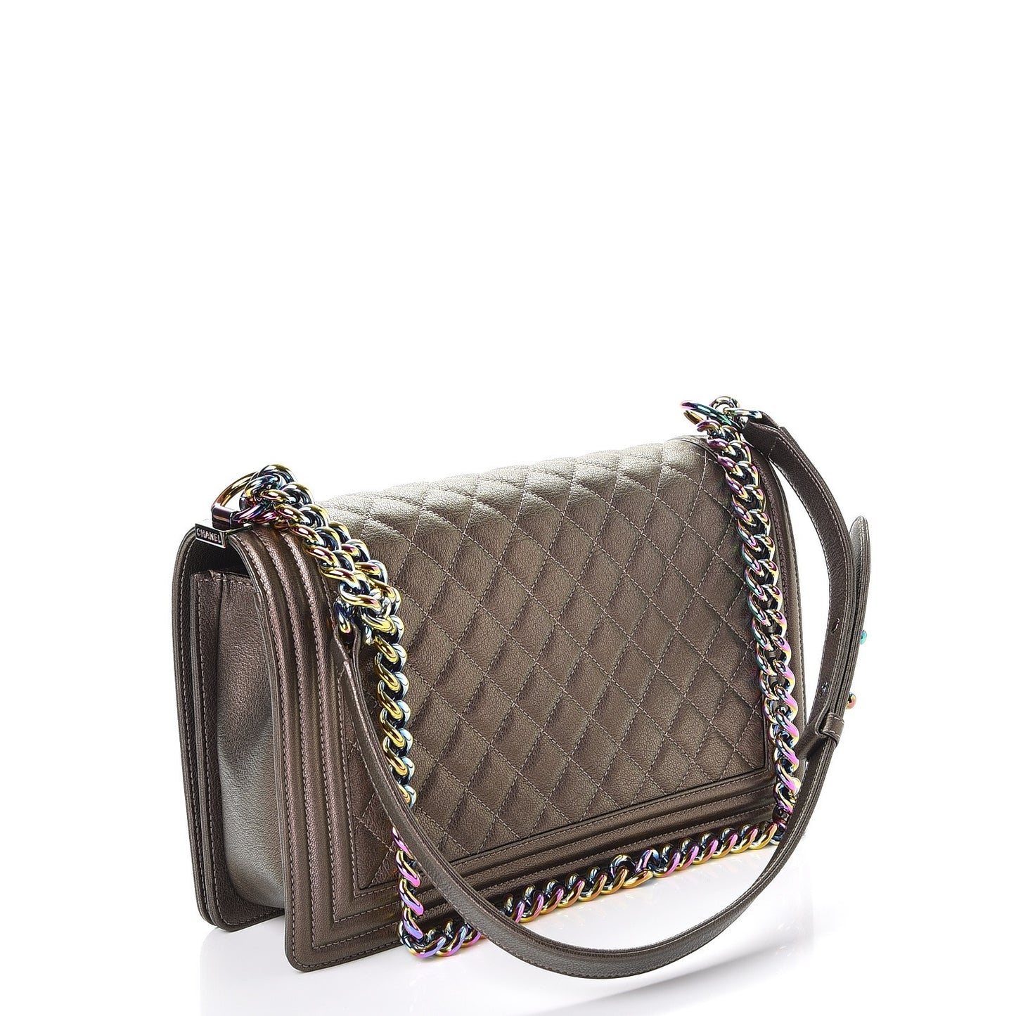 Iridescent Goatskin Quilted New Medium Boy Flap Dark Gold