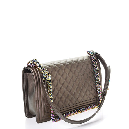 Chanel Iridescent Goatskin Quilted New Medium Boy Flap Dark Gold 3 of 10