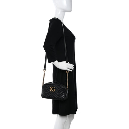 Gucci Calfskin Matelasse Small GG Marmont Chain Shoulder Bag Black 2 of 16