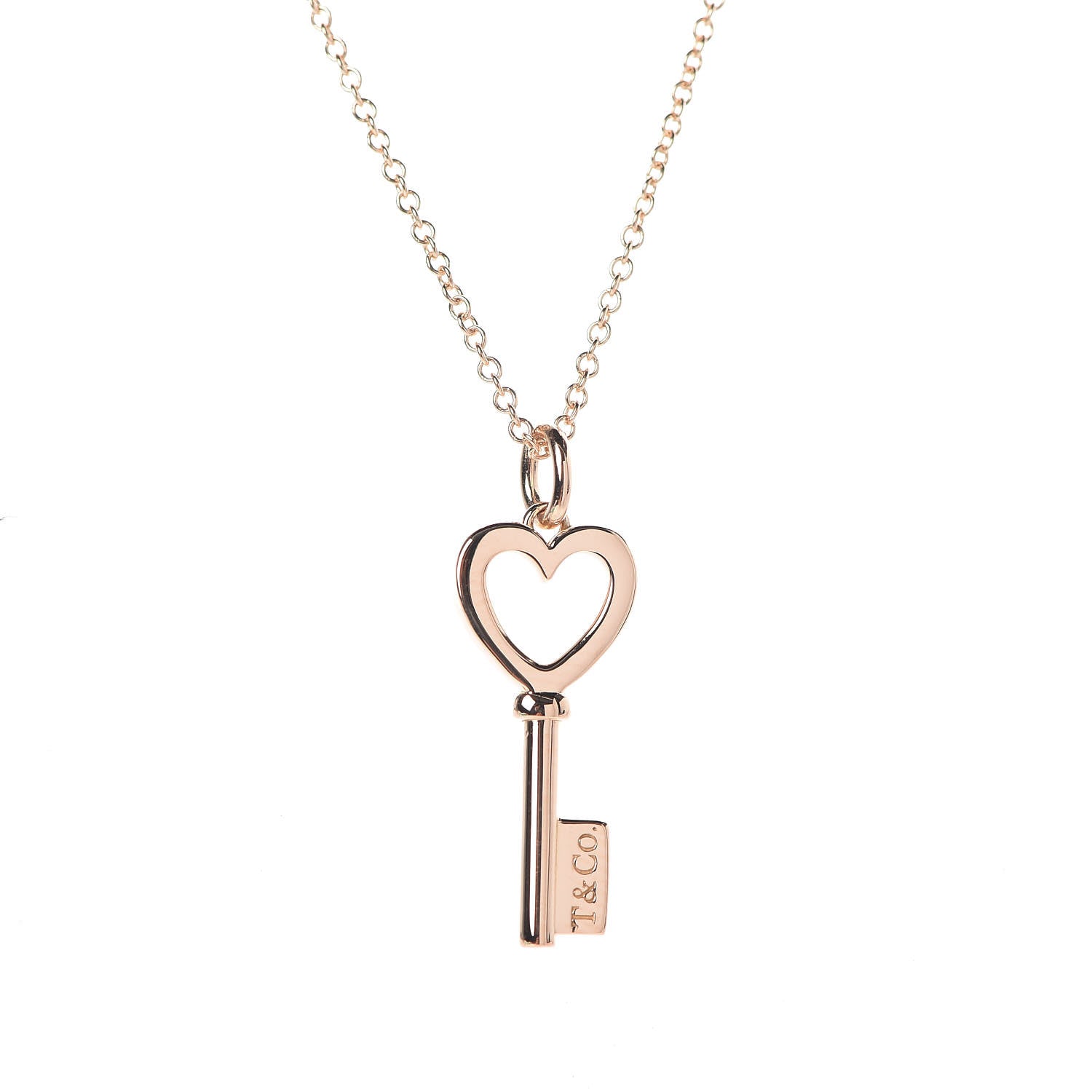 Tiffany 18K Rose Gold Mini Heart Key Pendant Necklace 4 of 6