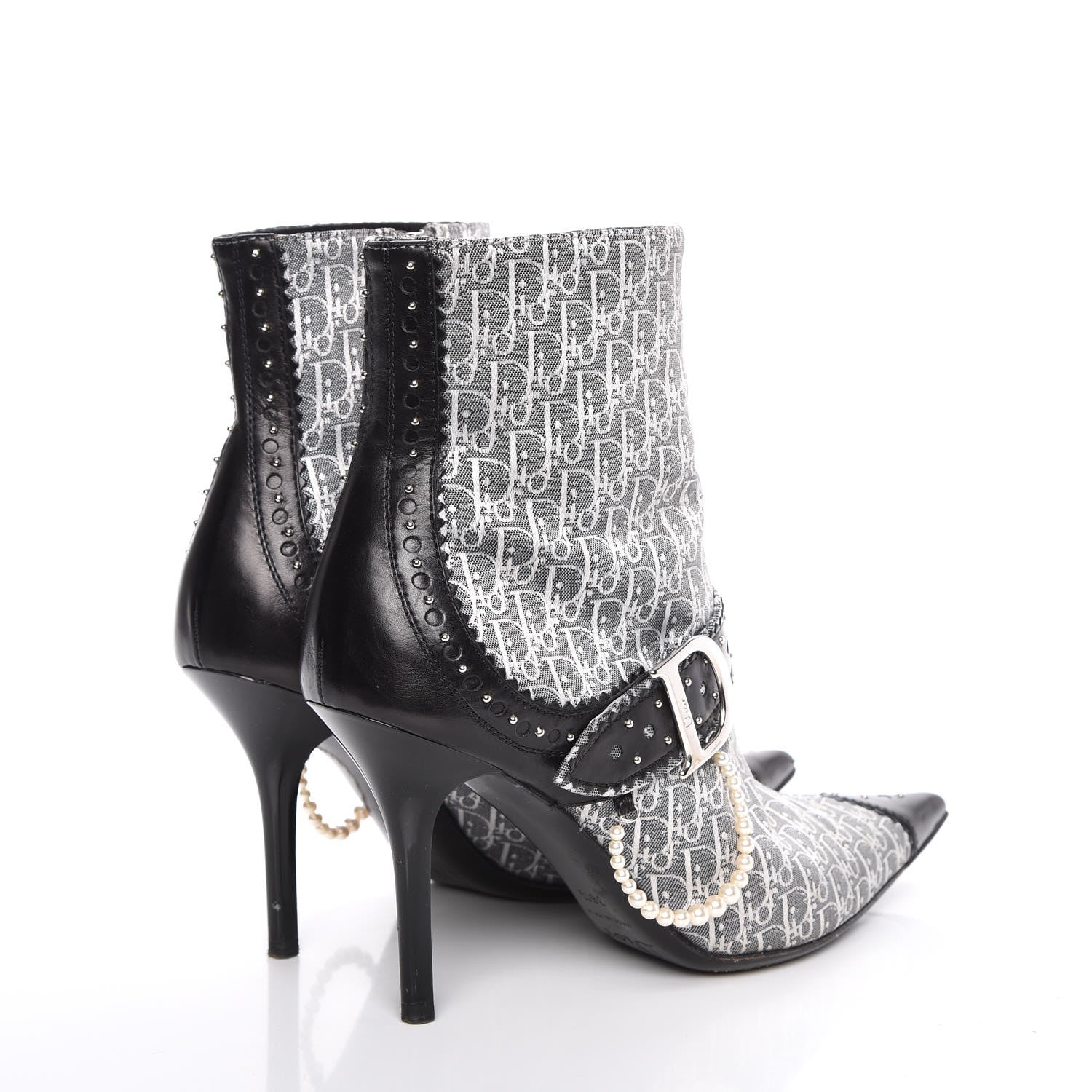 Christian Dior Monogram Trick Pearl Ankle Boots 36.5 Gris Moyen 4 of 14
