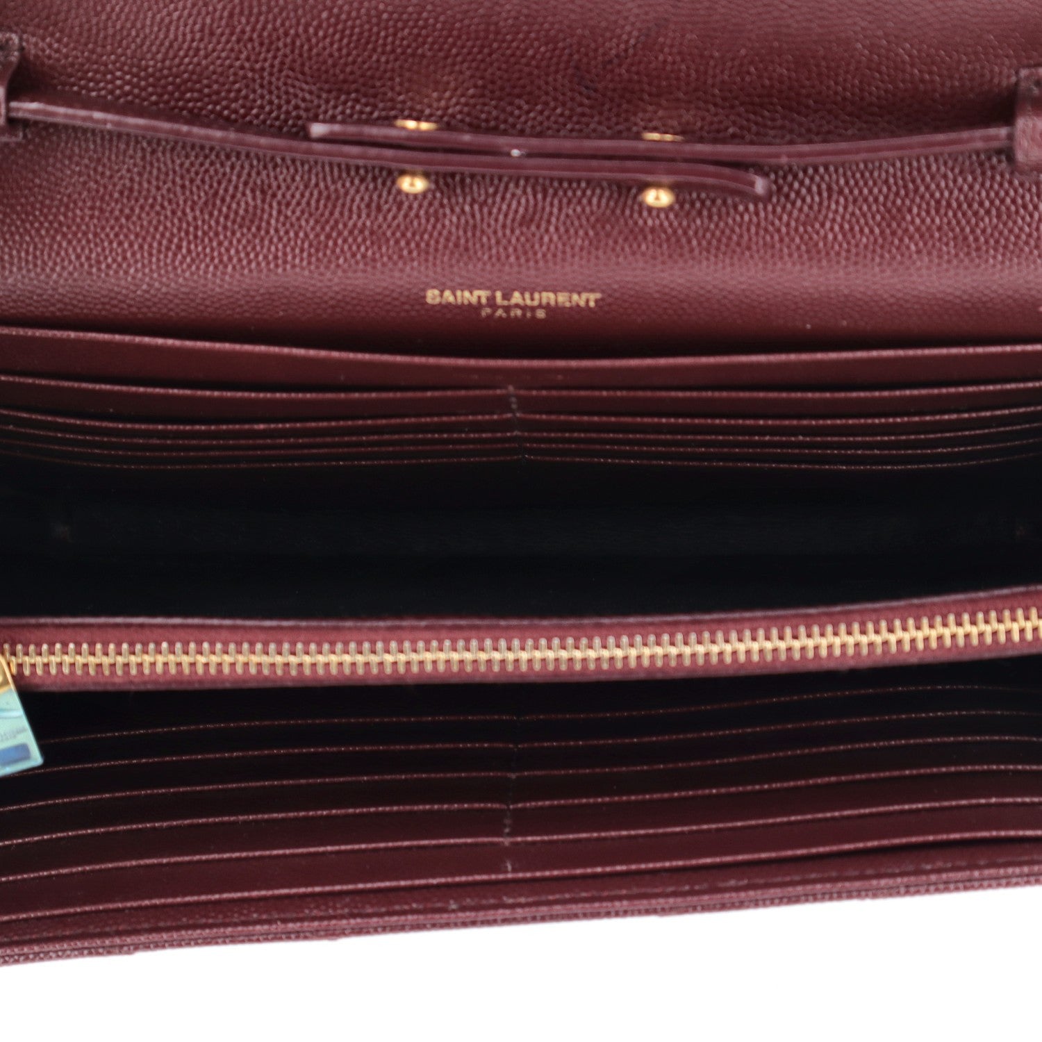 Saint Laurent Grain De Poudre Matelasse Chevron Monogram Chain Wallet Rouge Legion 5 of 9