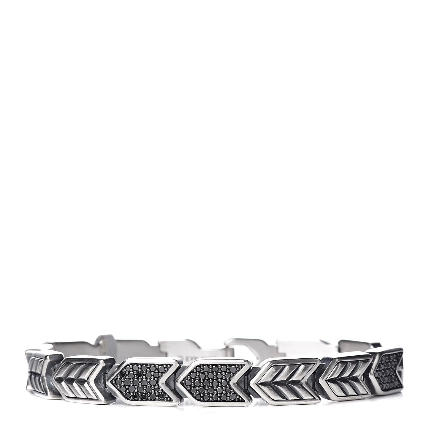 Sterling Silver Black Diamond 9mm Mens Chevron Link Bracelet