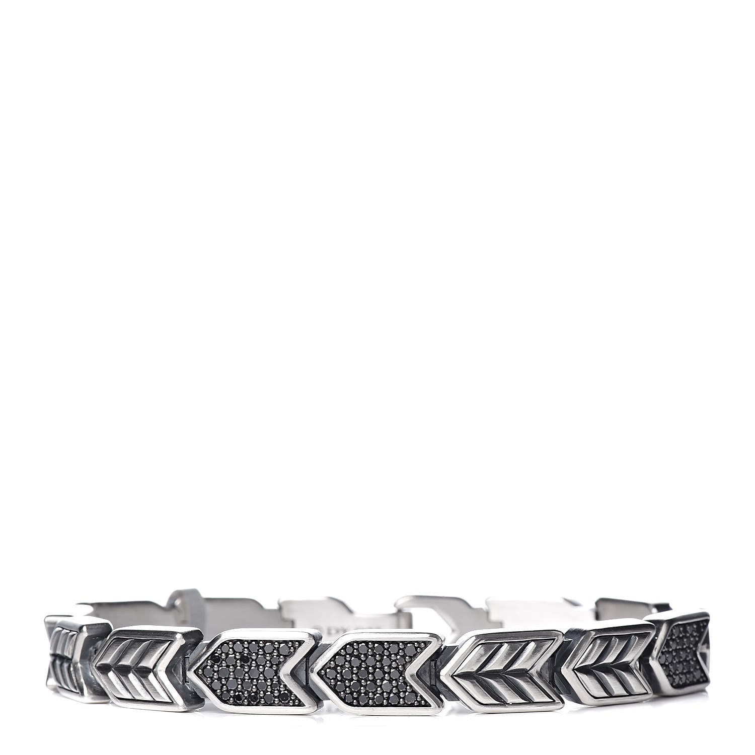 David Yurman Sterling Silver Black Diamond 9mm Mens Chevron Link Bracelet 1 of 4