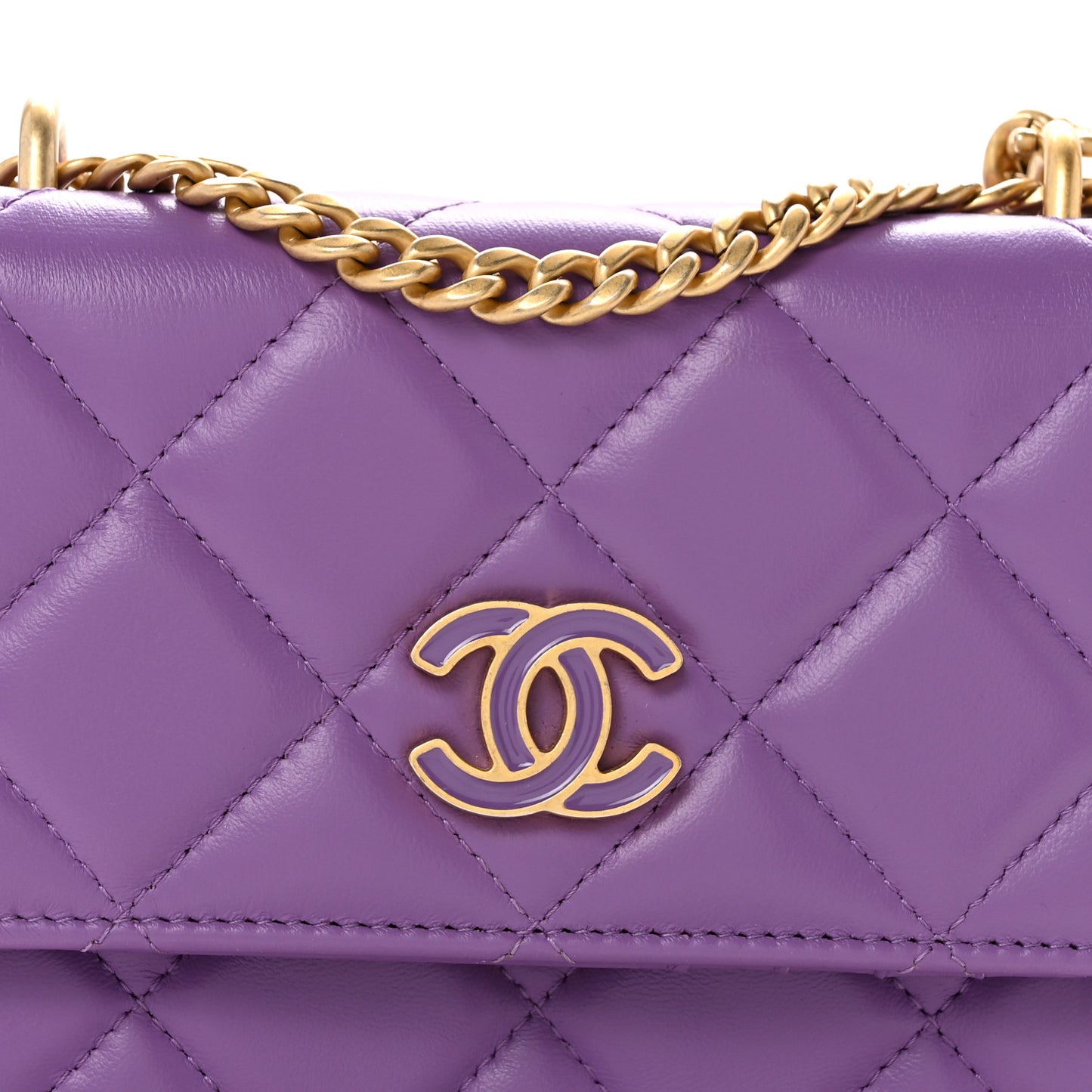 Lambskin Enamel Quilted Pending CC Clutch With Chain  Purple