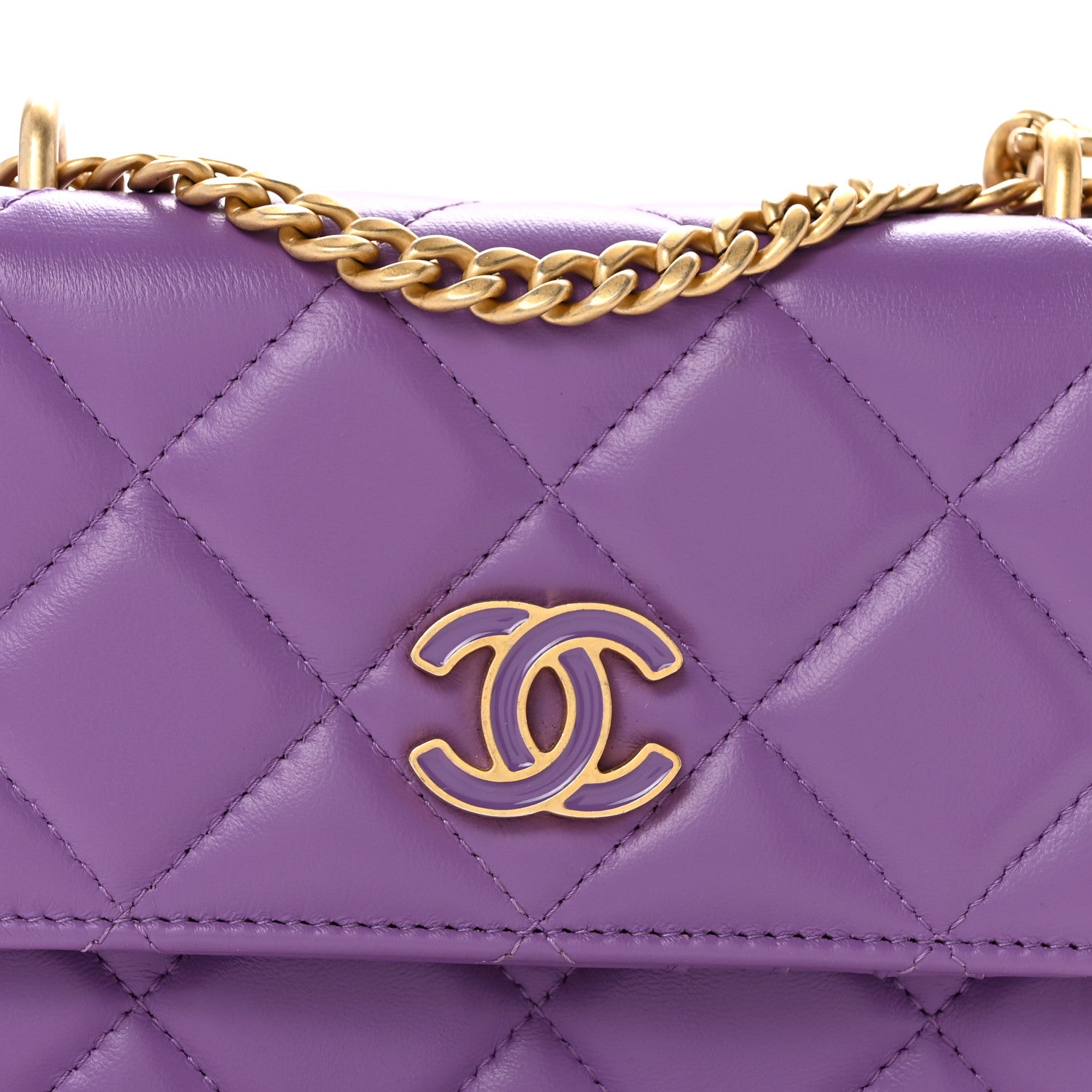 Chanel Lambskin Enamel Quilted Pending CC Clutch With Chain  Purple 8 of 13