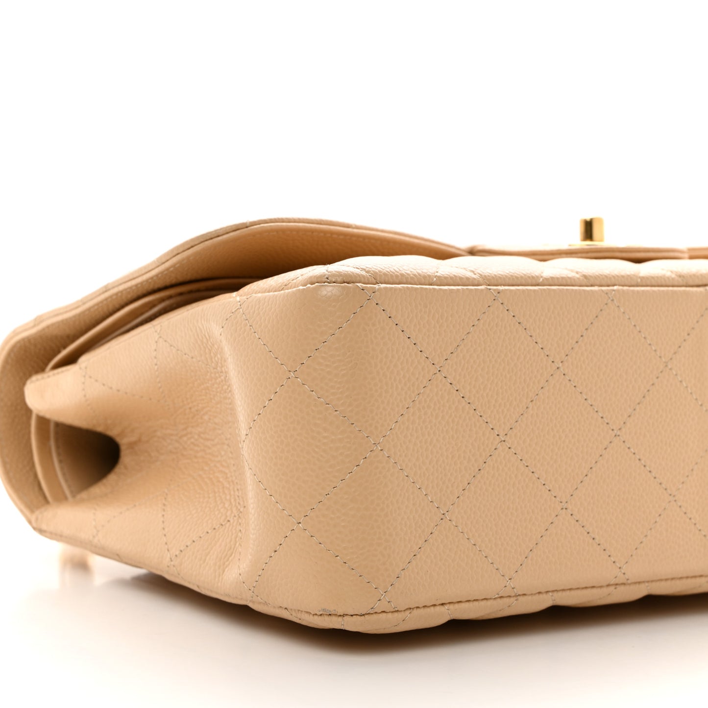 Caviar Quilted Jumbo Double Flap Light Beige