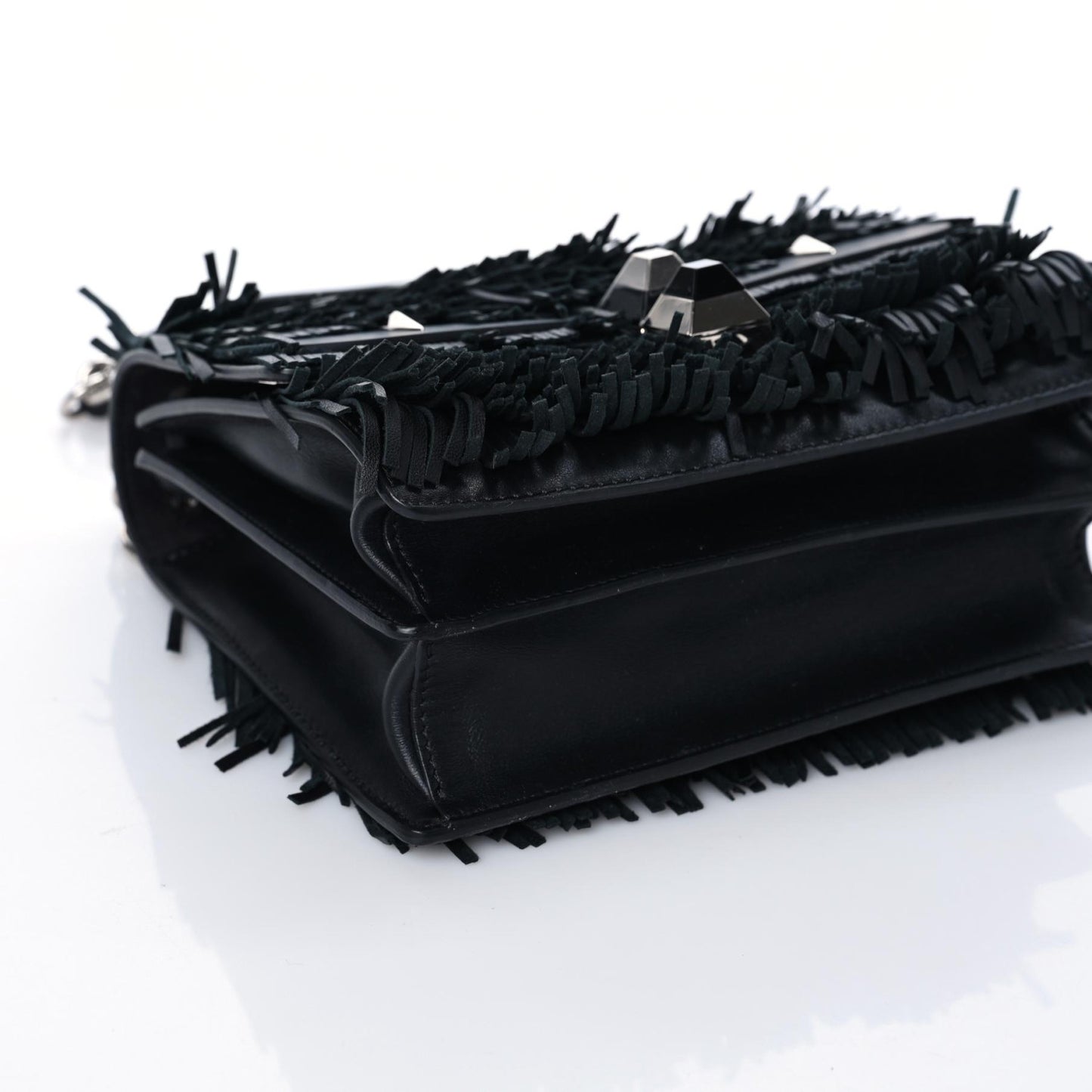 Smooth Calfskin Monster Eyes Fringe Studded Small Kan I Shoulder Bag Black