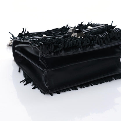 Fendi Smooth Calfskin Monster Eyes Fringe Studded Small Kan I Shoulder Bag Black 7 of 8