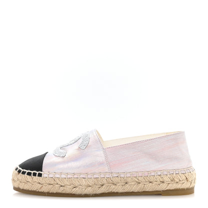 Chanel Laminated Lambskin Grosgrain Embroidered CC Espadrilles 36 Pink Silver Black 1 of 9