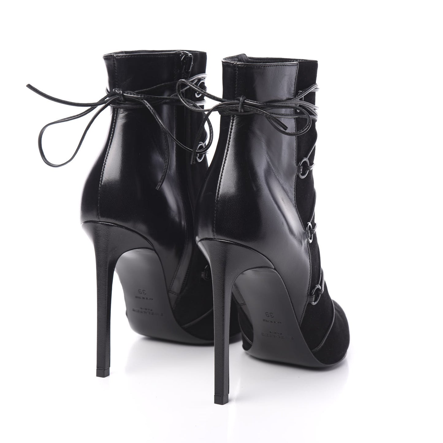 Calfskin Velvet Lace Up Ankle Boots 39 Black